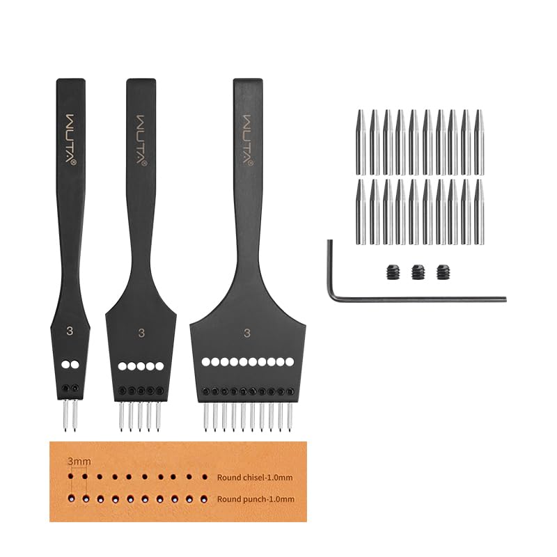WUTA Leather Stitching Punch, 3nd Removable Round Hole Pricking Irons, Professional Working Hole Punch Tool Set for DIY Leather Craft（3mm- 2+5+10 Hole） - Image 1